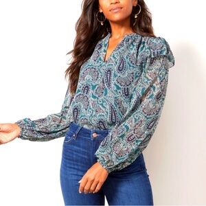 EVEREVE Kora Paisley Split Neck Chiffon Top - SZ L